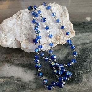 Elegant 19-inch Blue Crystal Beaded Necklace
